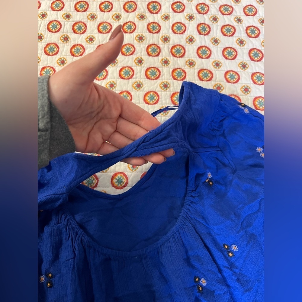 Free People Cobalt Blue Long Sleeve Floral Shift Dress - Picture 7 of 12